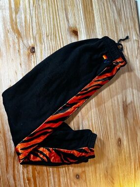 Aviator Nation Black Joggers with Orange Tiger Stripe Side Panel